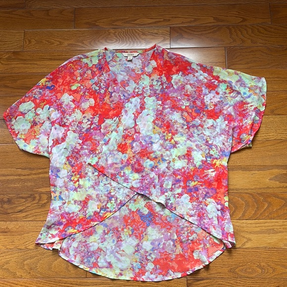 Decree Sheer Floral Cover Up Pink Purple Watercolor Flower Open Front Small - Picture 7 of 9